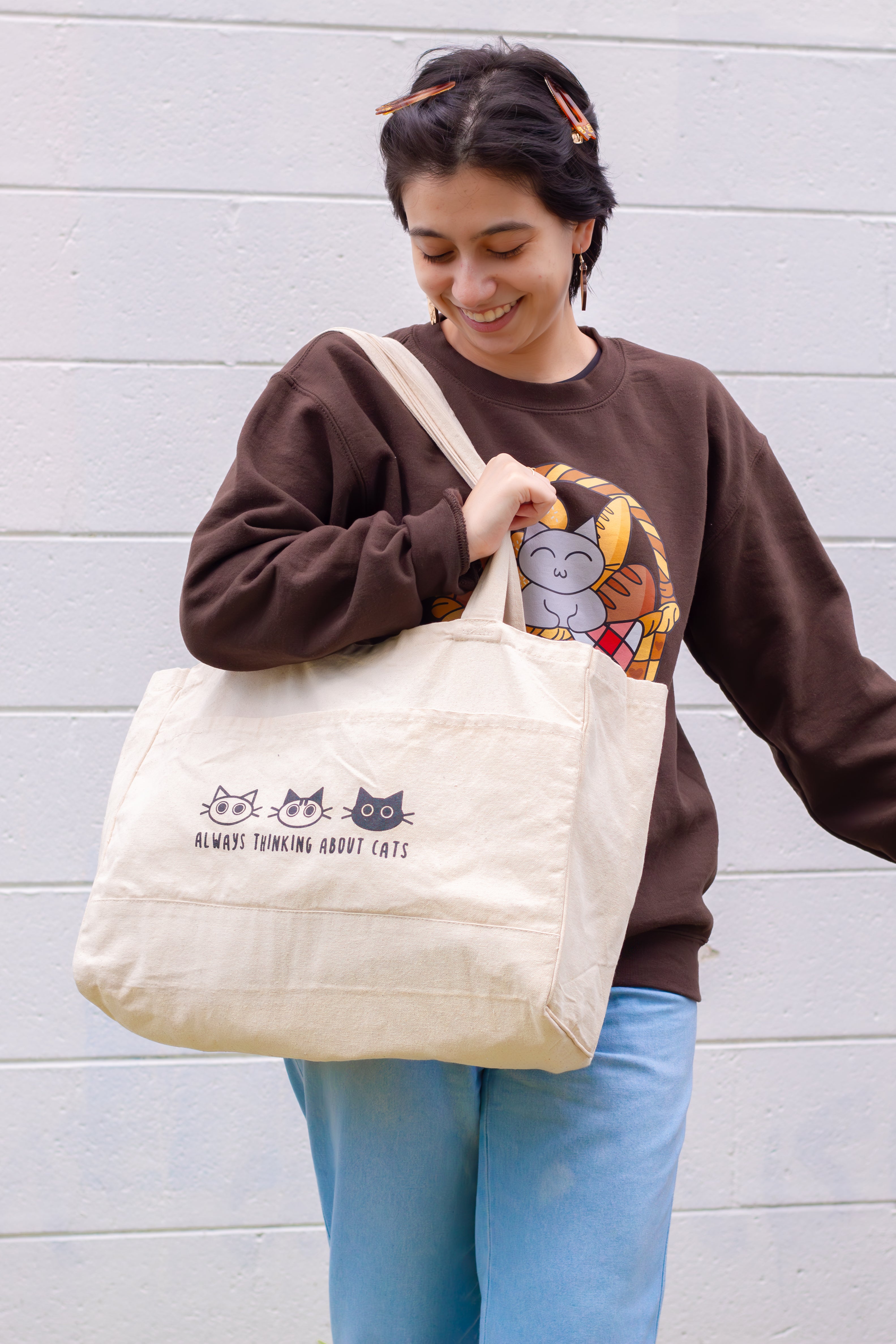 Thinking About Cats Canvas Tote Bag