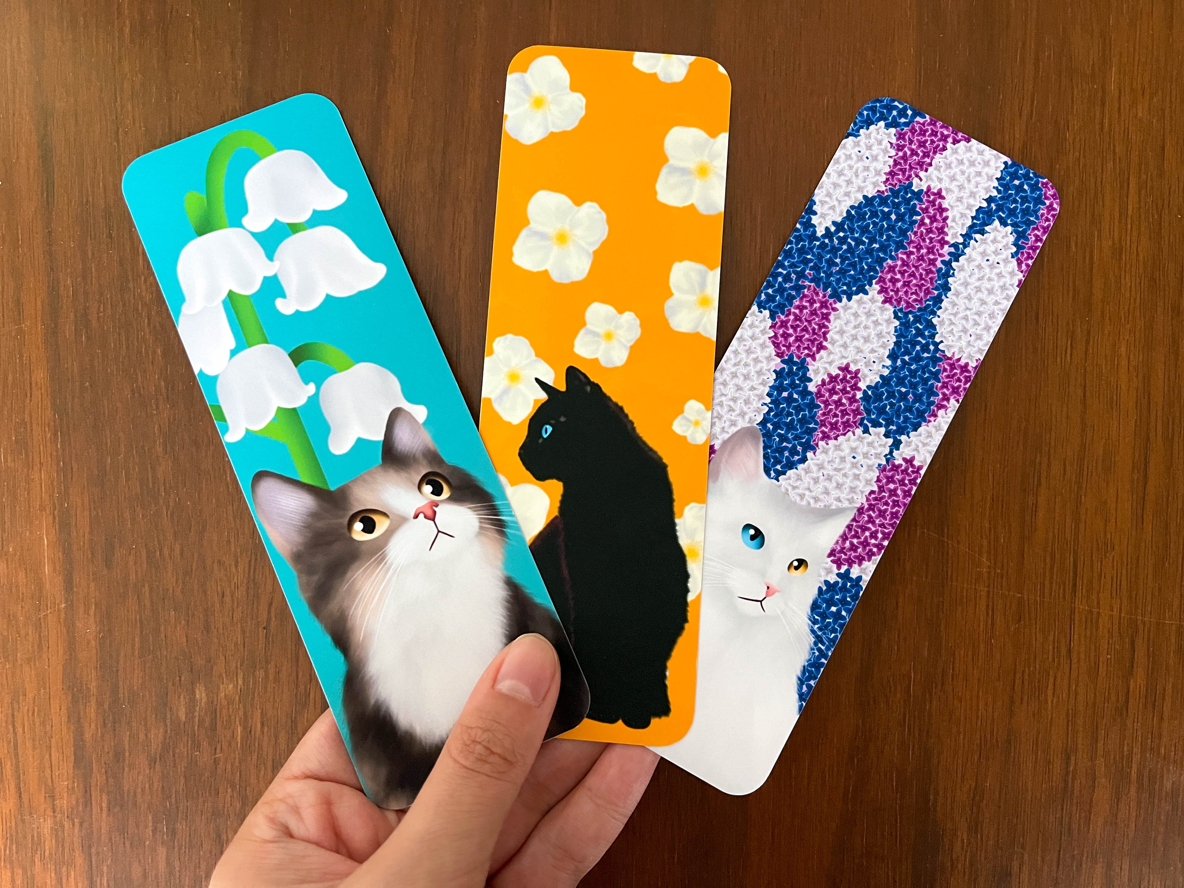 Floral Cat Bookmark With Rounded Corners