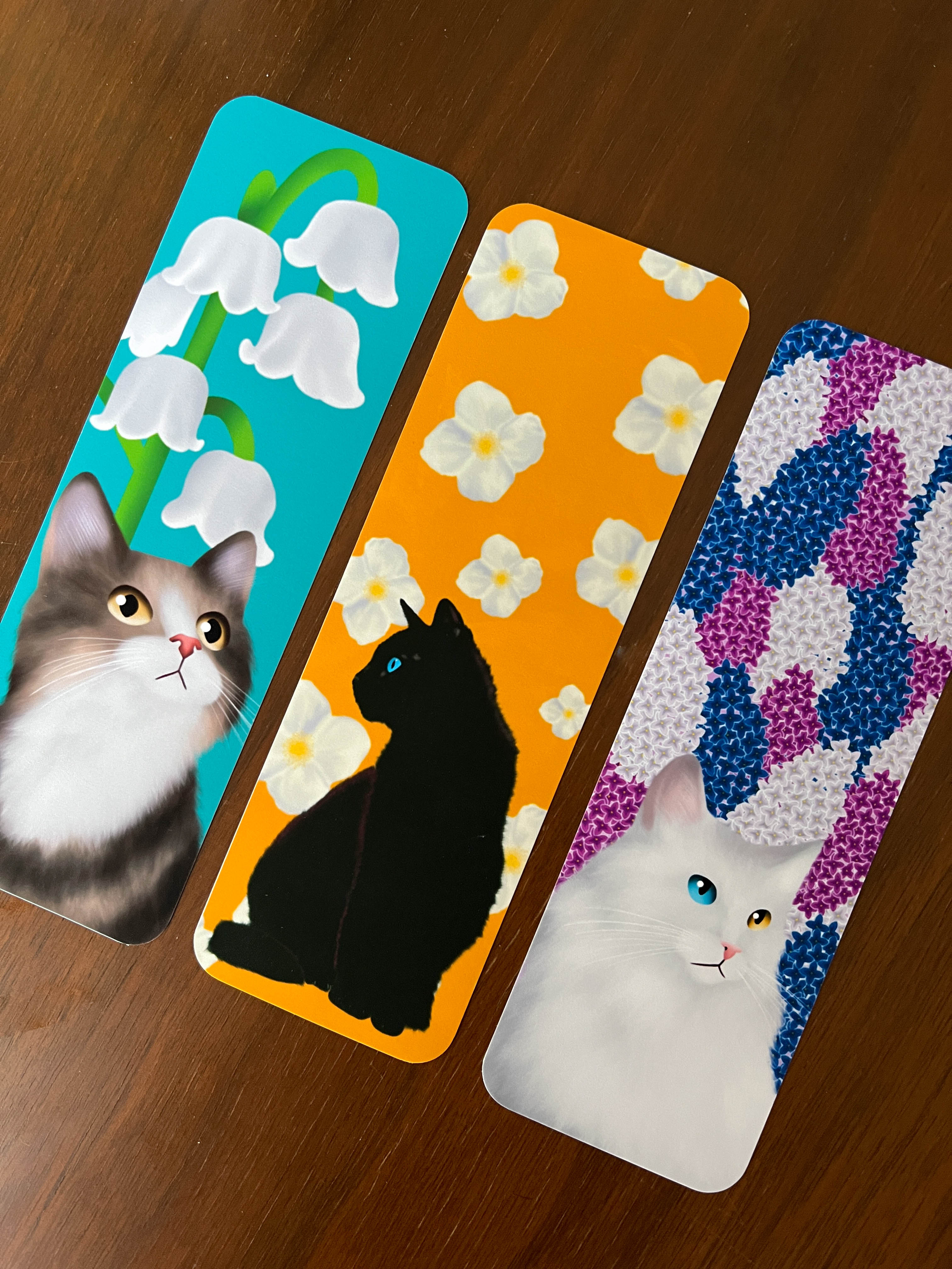 Floral Cat Bookmark With Rounded Corners