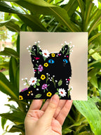 Blooming Floral  Cat, 5 x 5 Print