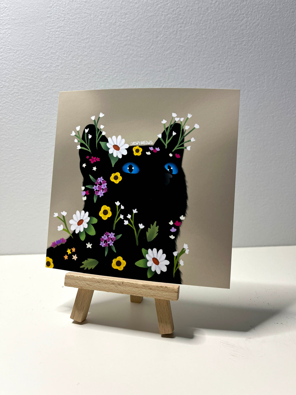 Blooming Floral  Cat, 5 x 5 Print