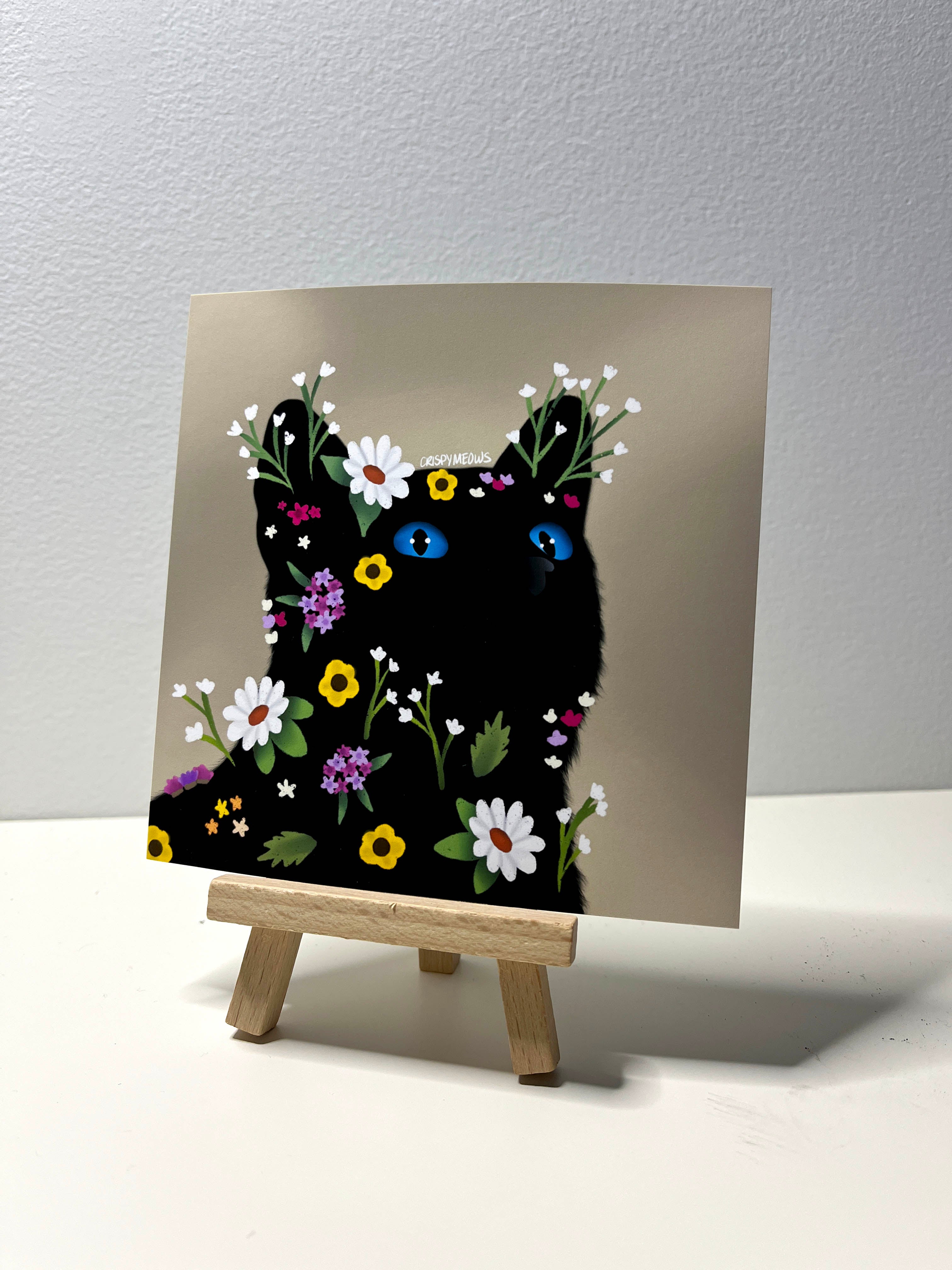 Blooming Floral  Cat, 5 x 5 Print