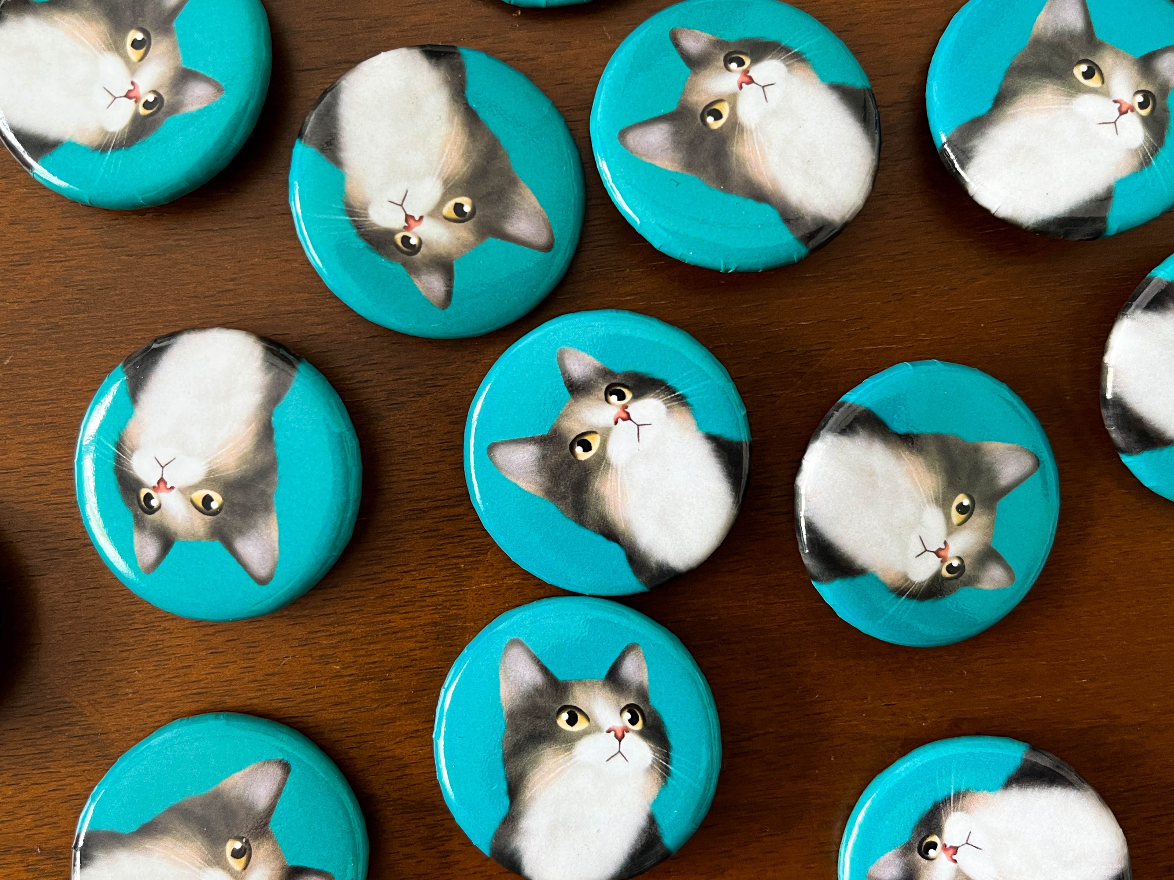 Tabby Cat Round Button Pin, 1.25"