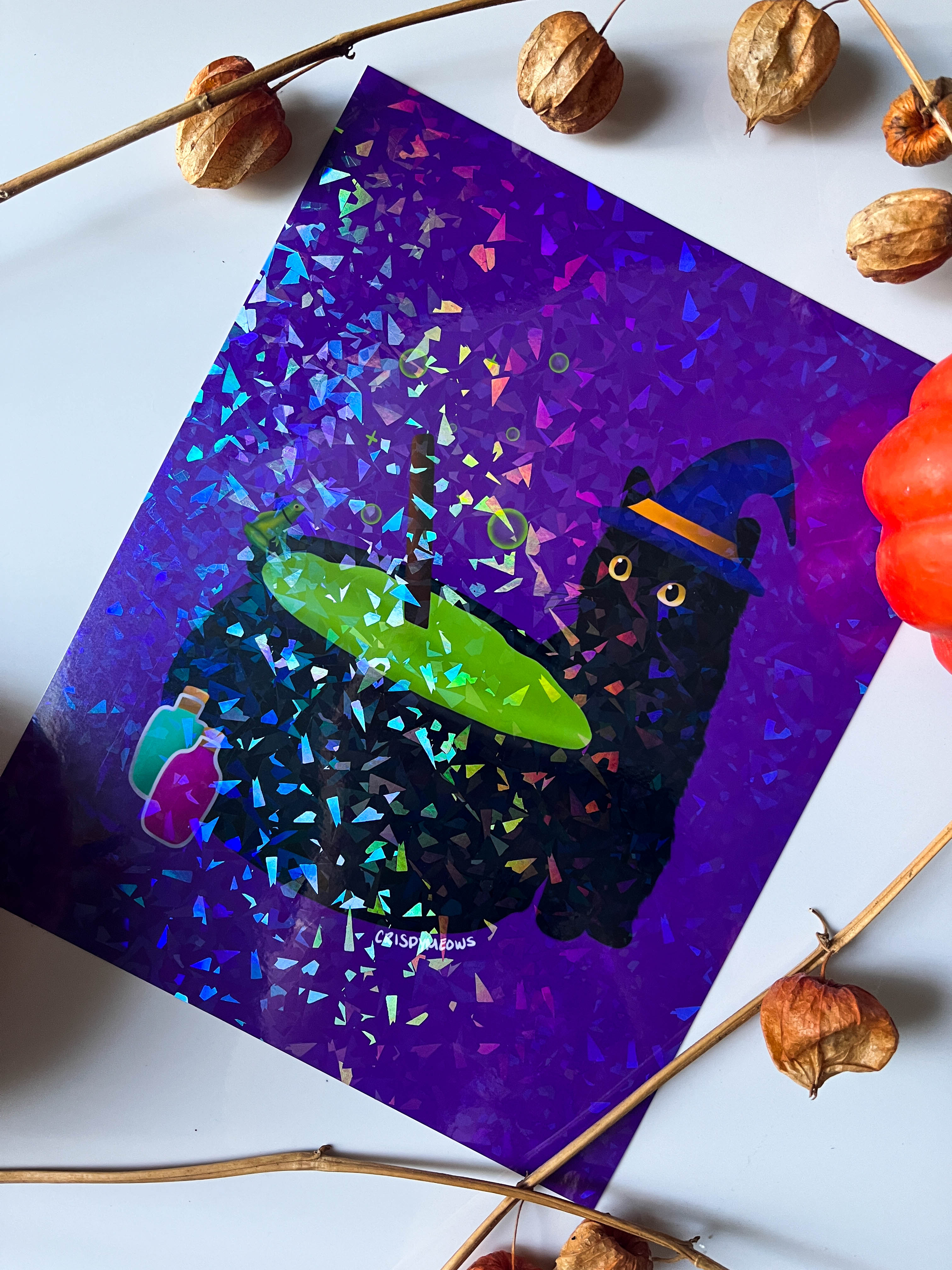 Spooky Cat & Frog 8 x 10 Art Print