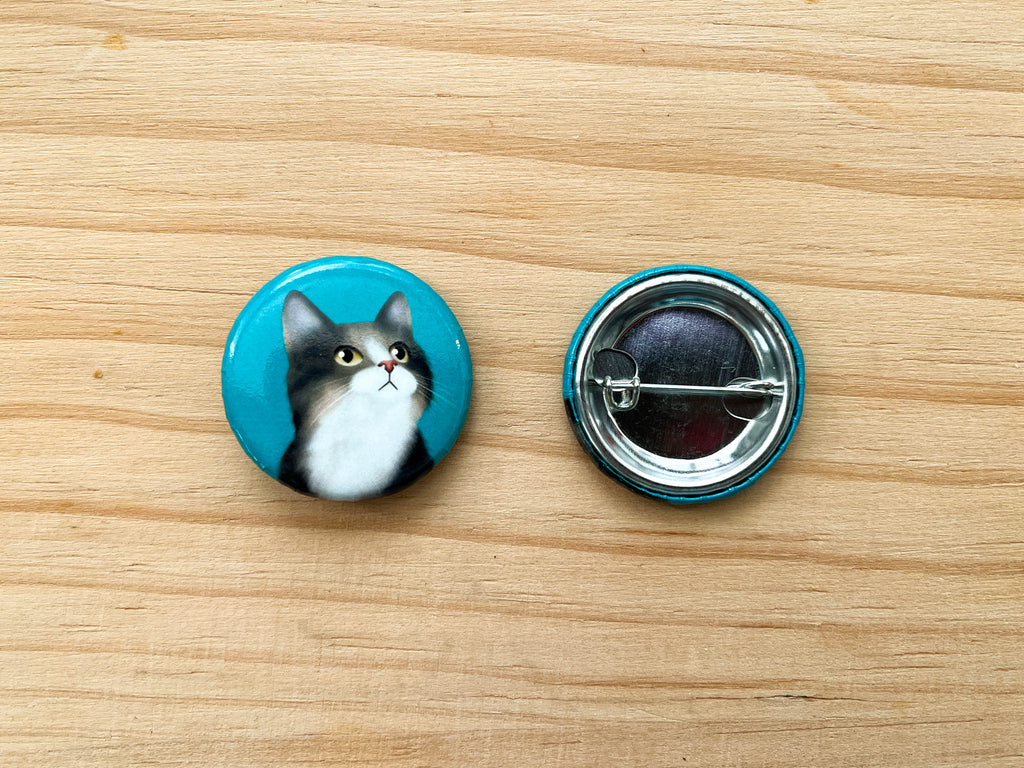 Tabby Cat Round Button Pin, 1.25"