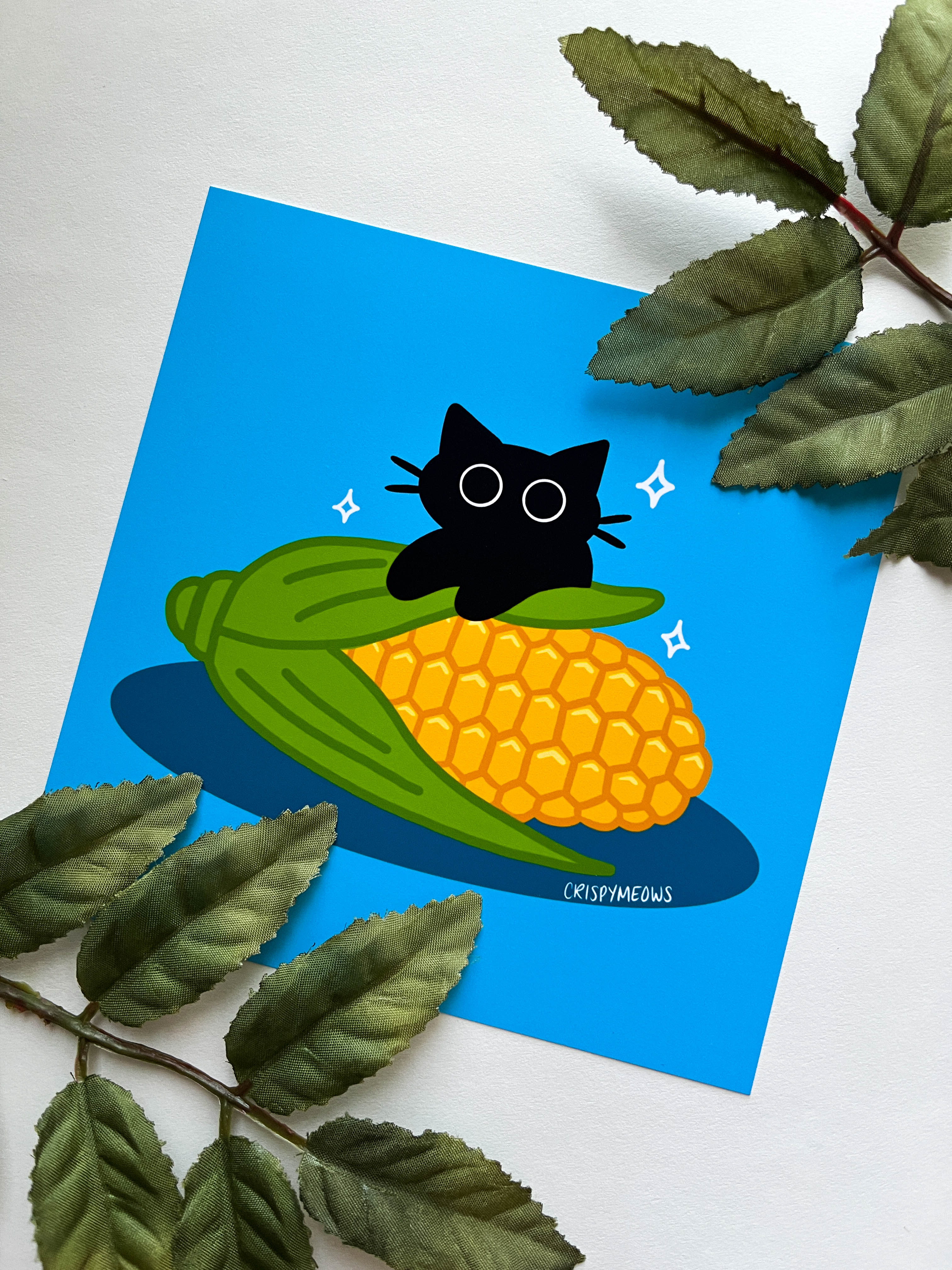 Cat On The Cobb, 5 x 5 Print