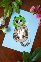 Cat With Froggie Hat, 5 x 7 Print