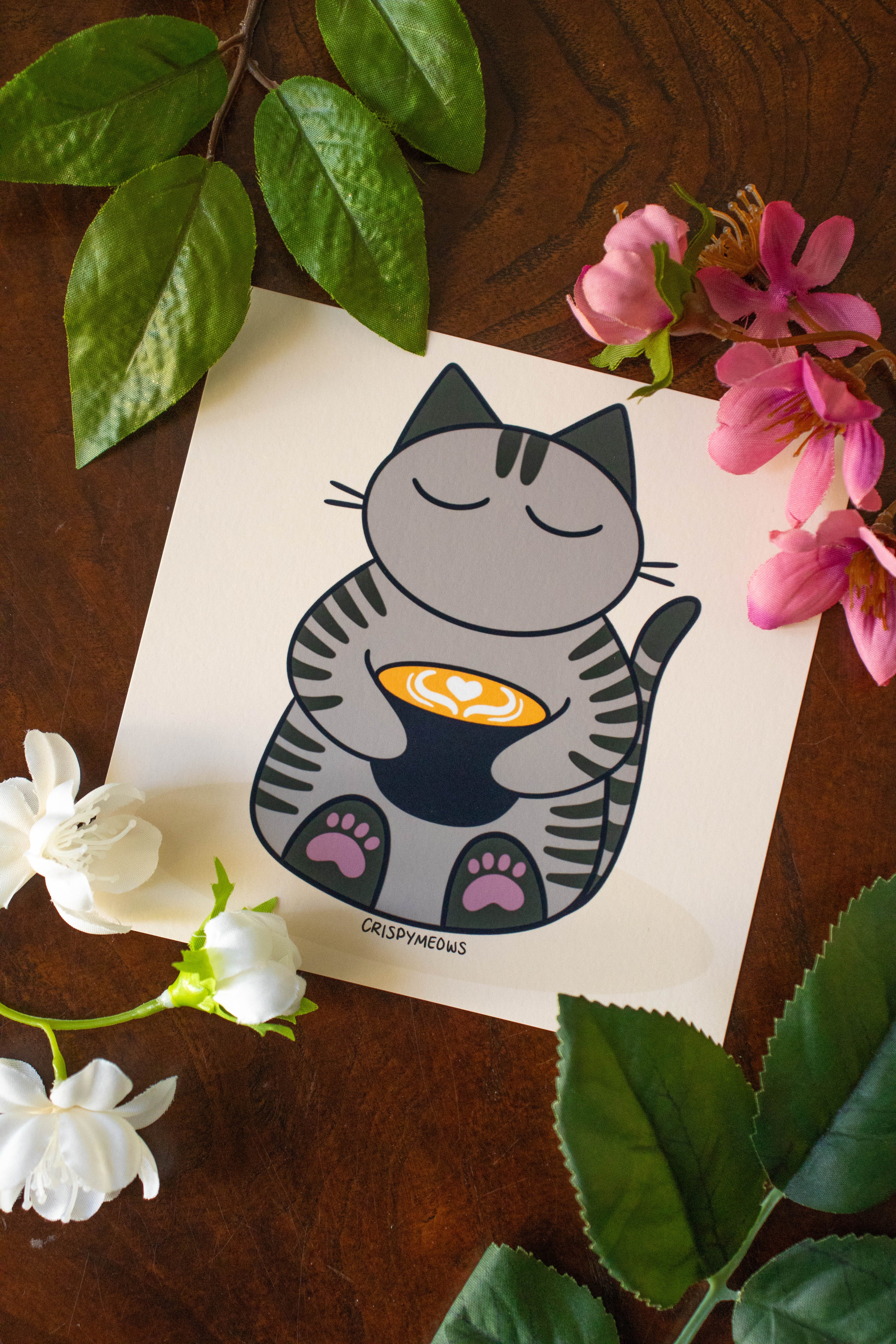 Coffee Cat, 5 x 5 Print