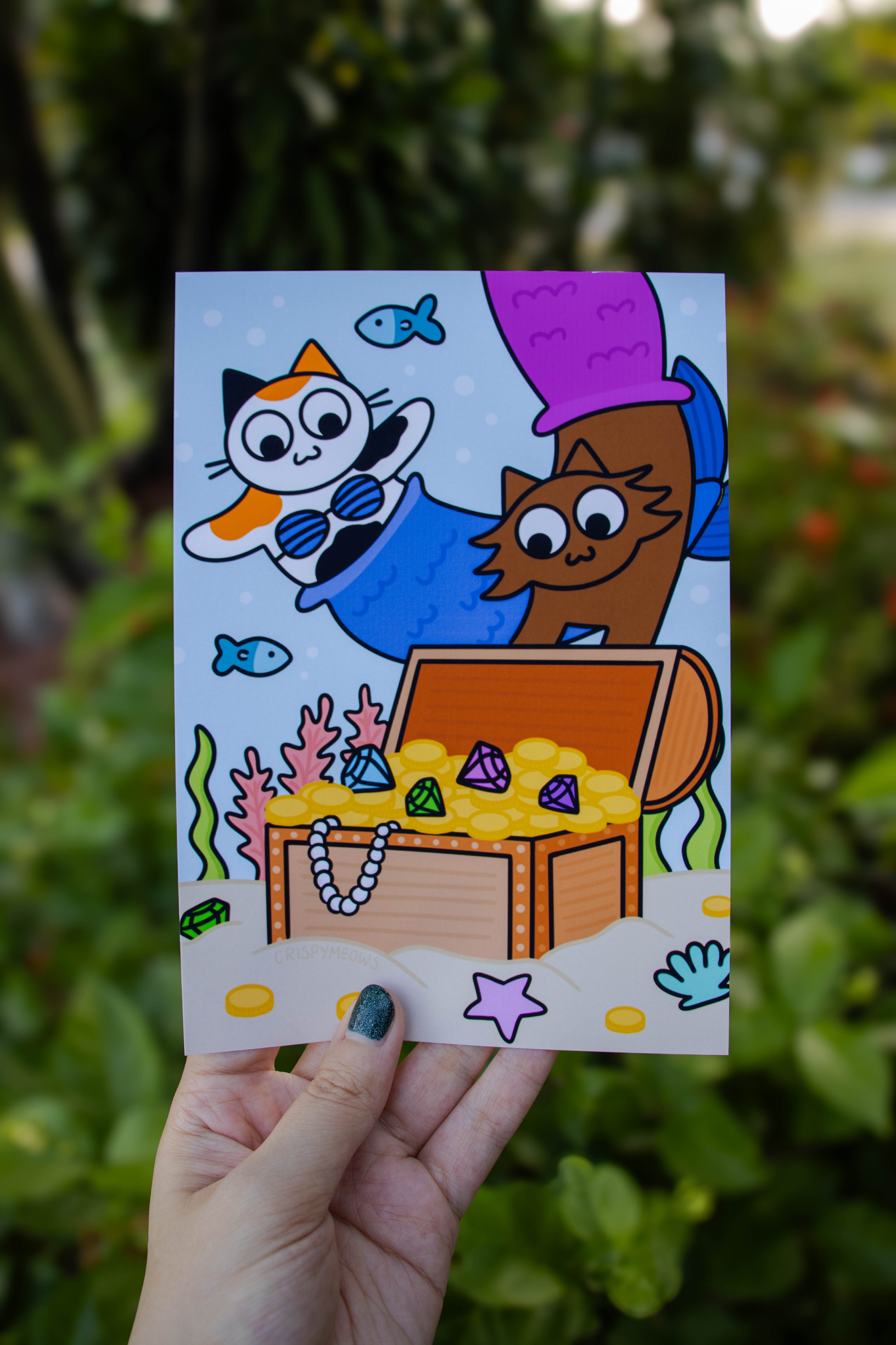 Purrmaids Find Treasure, 5 x 7 Print