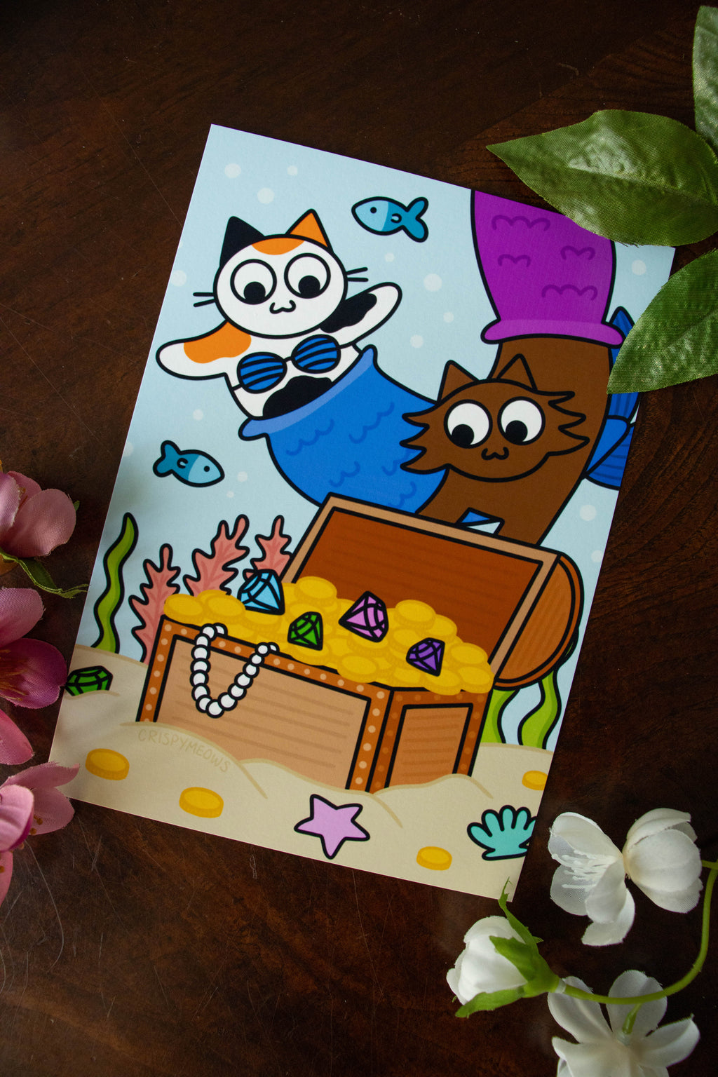 Purrmaids Find Treasure, 5 x 7 Print