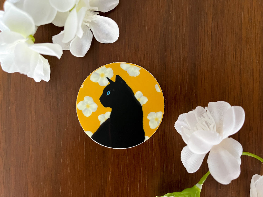 Black Cat With Jasmine Flowers Sticker