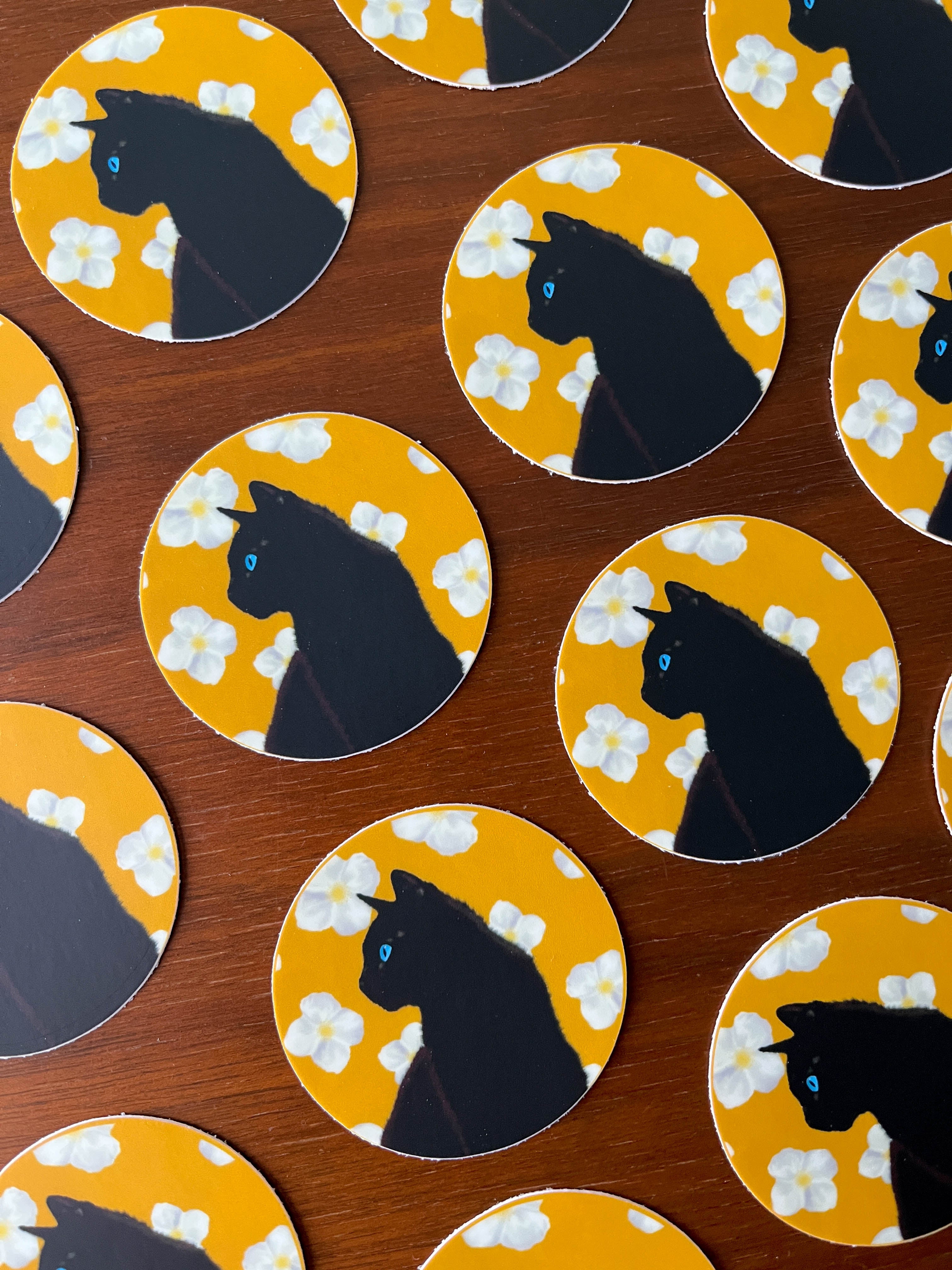 Black Cat With Jasmine Flowers Sticker