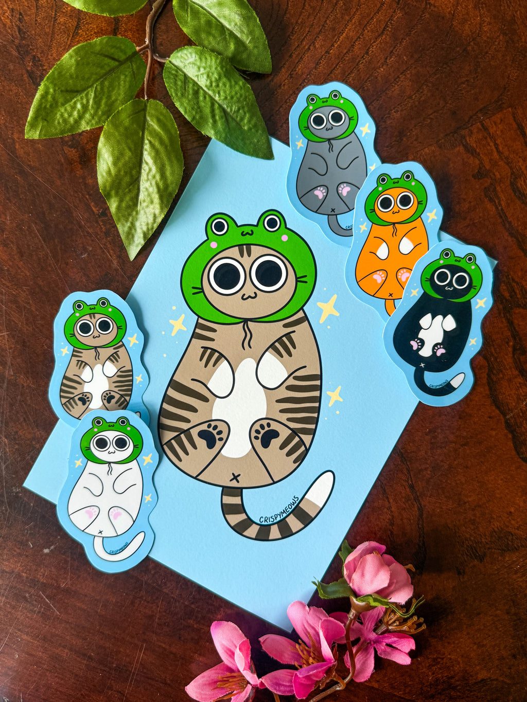 Cat With Froggie Hat, 5 x 7 Print