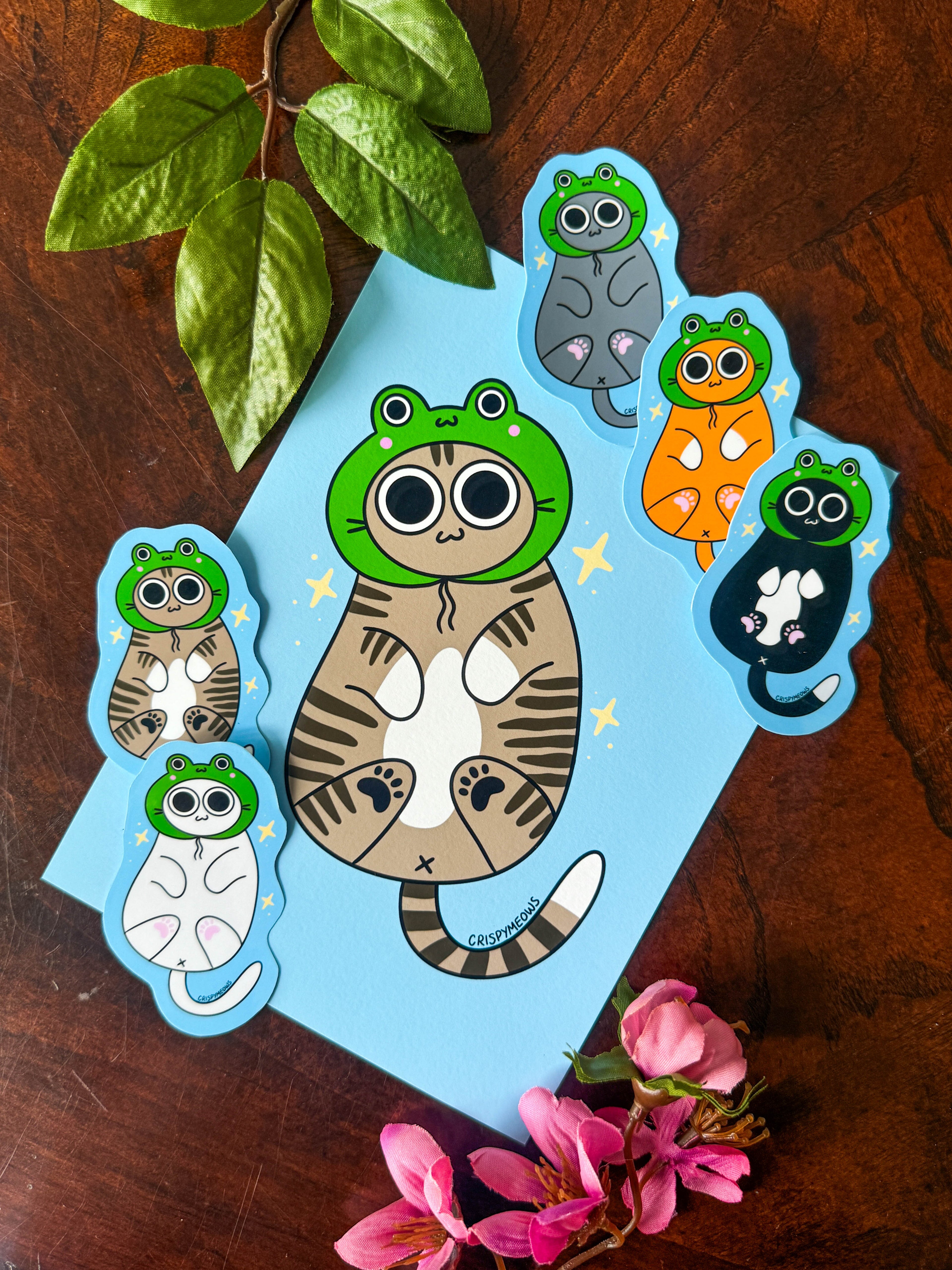 Cat With Froggie Hat, 5 x 7 Print