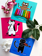 Cats Playing Instruments 5 x 5 Print