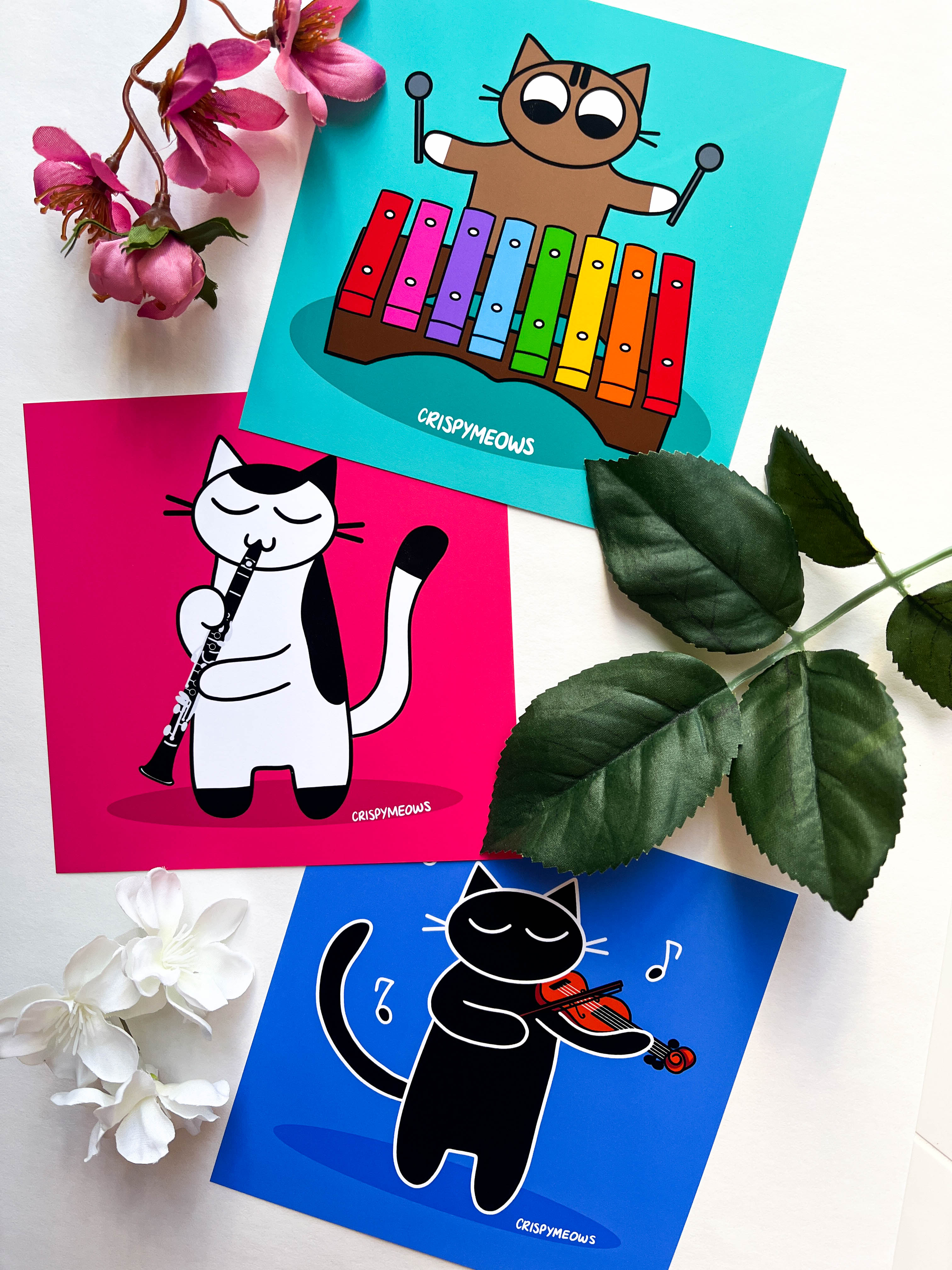 Cats Playing Instruments 5 x 5 Print