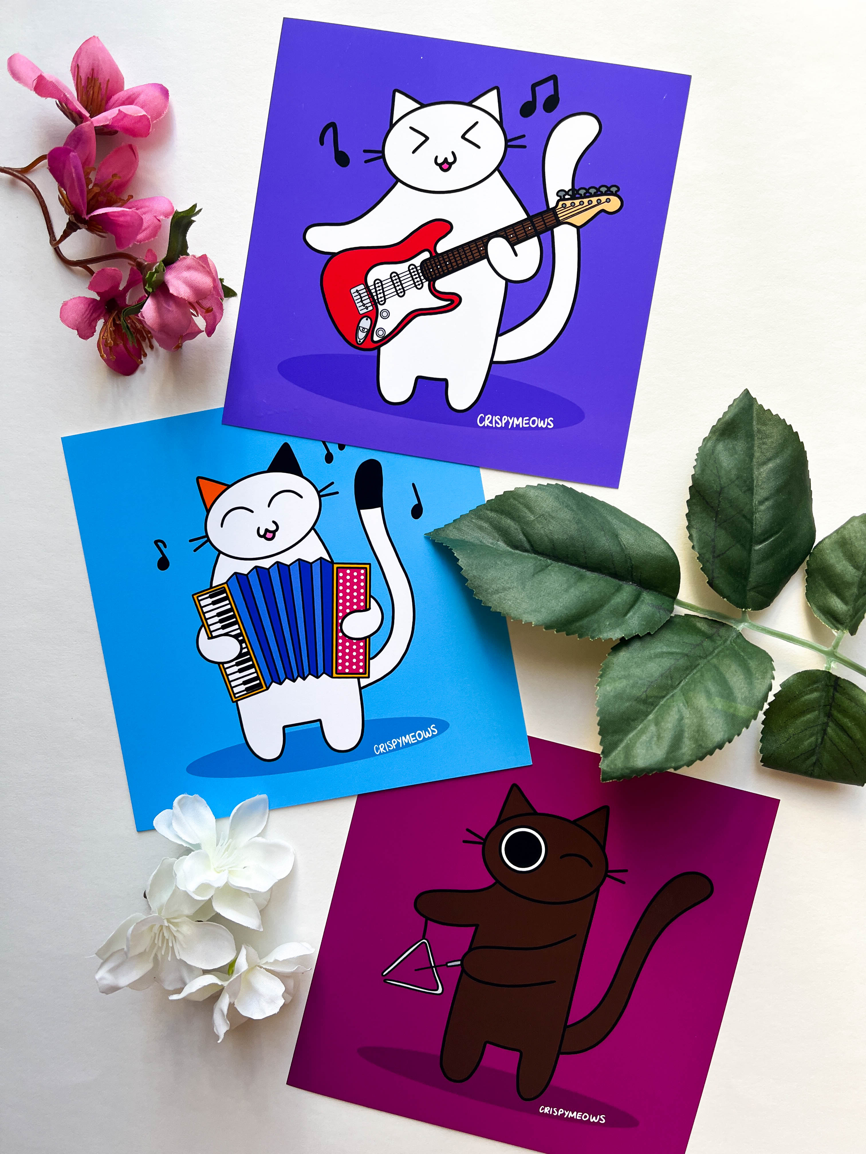Cats Playing Instruments 5 x 5 Print
