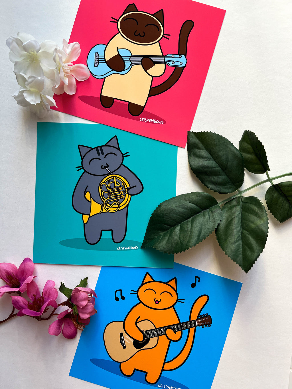 Cats Playing Instruments 5 x 5 Print