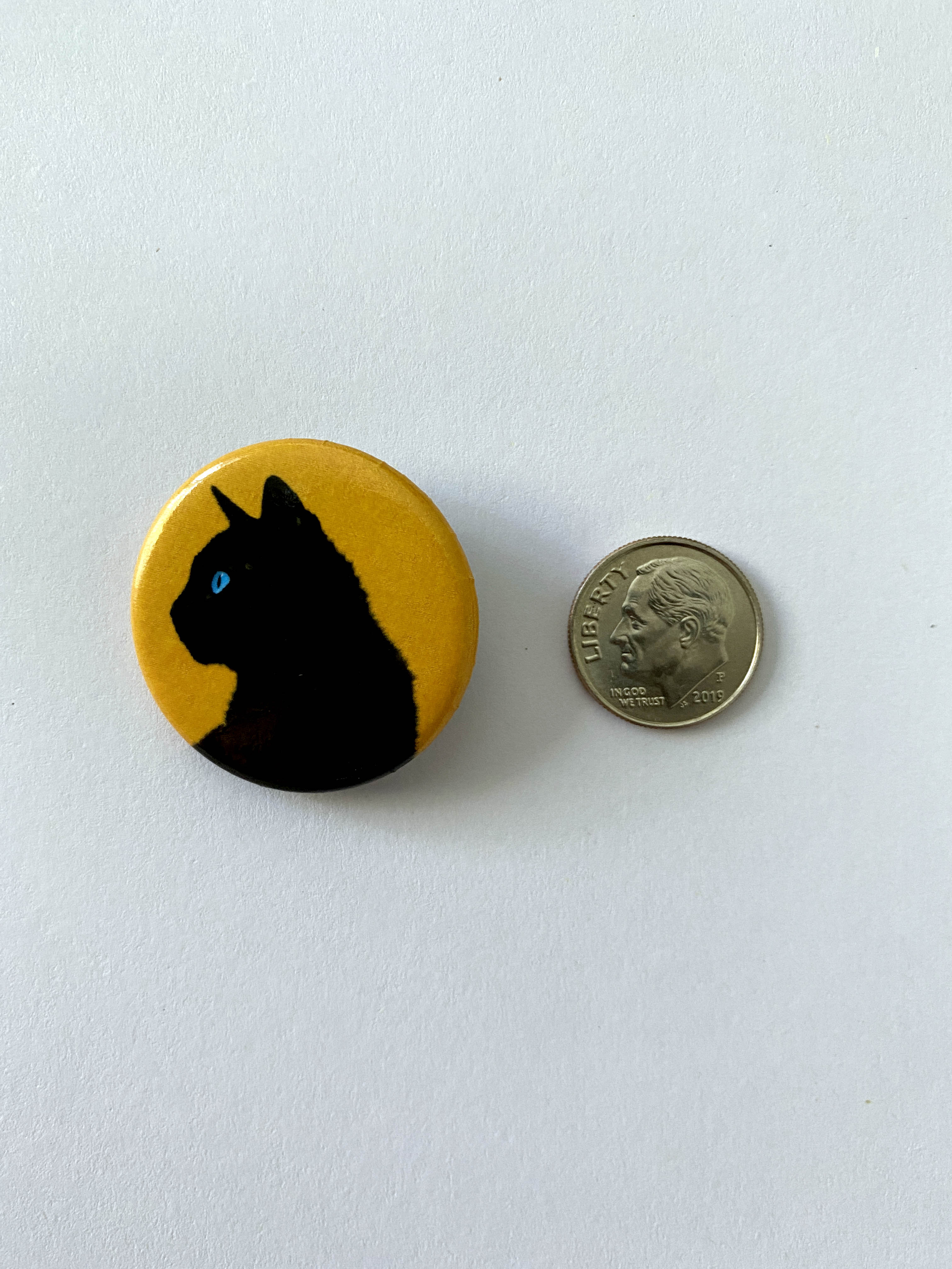 Black Cat Round Button Pin, 1.25"