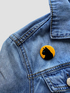 Black Cat Round Button Pin, 1.25"