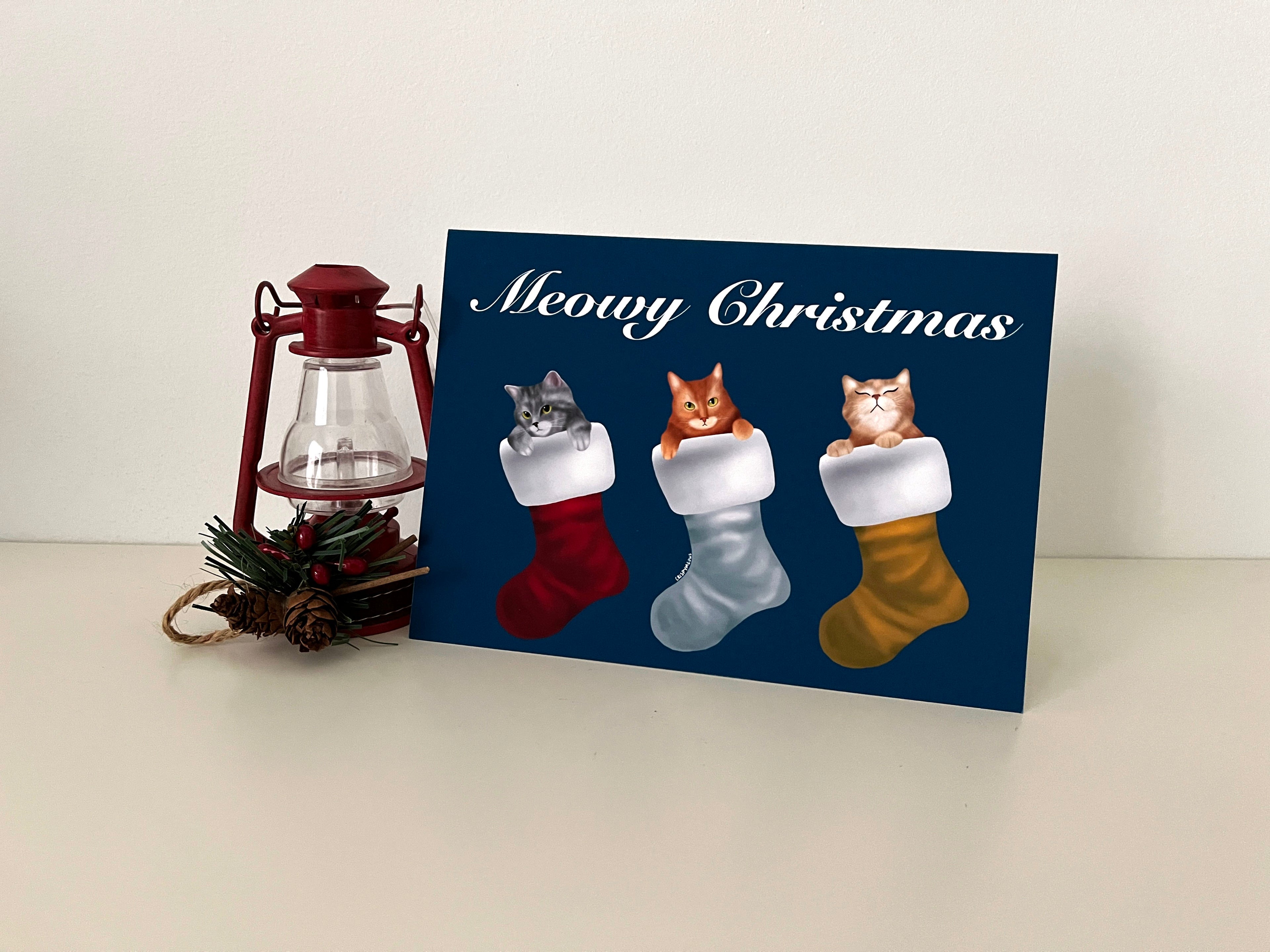 Meowy Christmas Holiday Greeting Card With Envelope