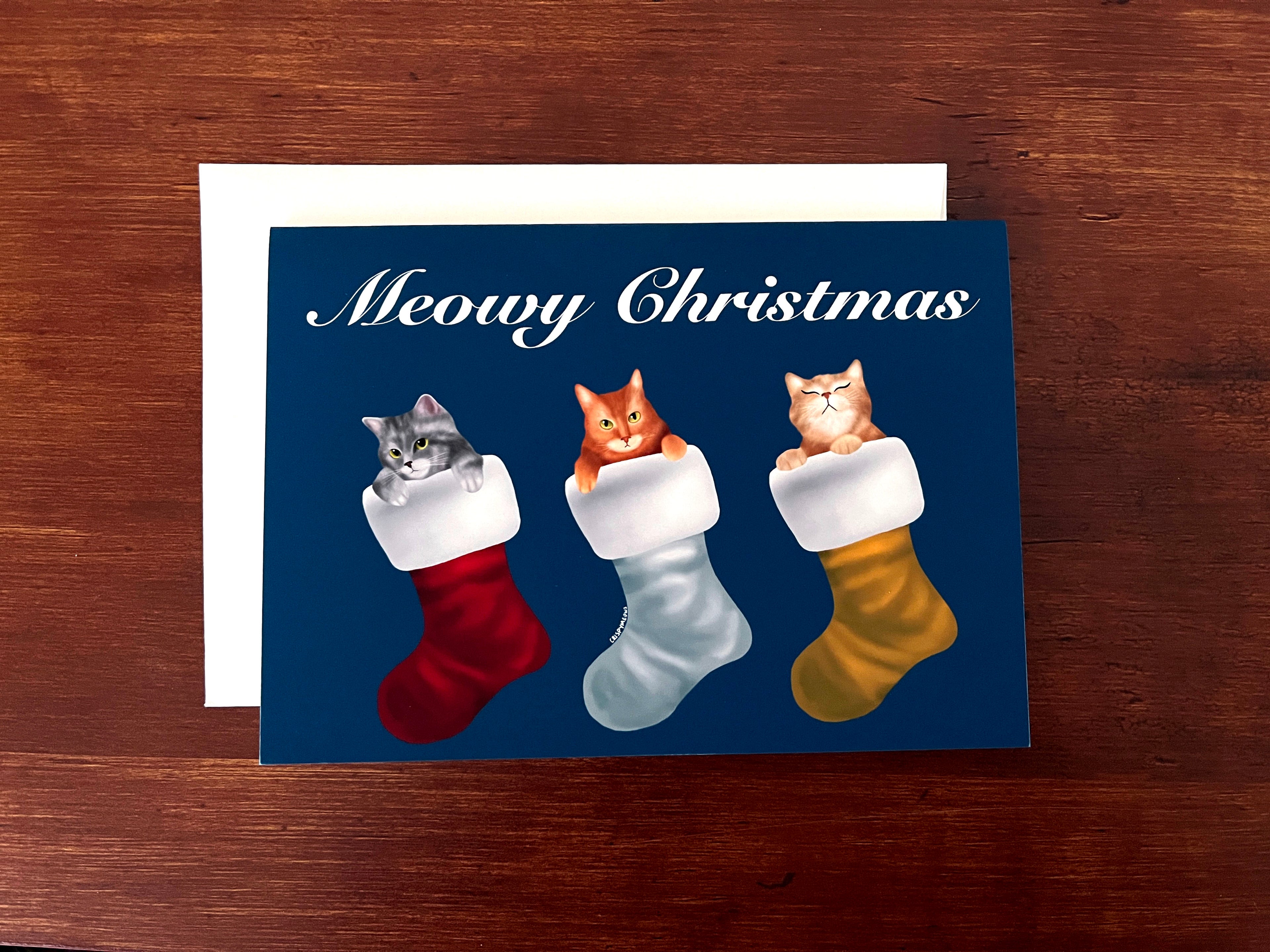 Meowy Christmas Holiday Greeting Card With Envelope