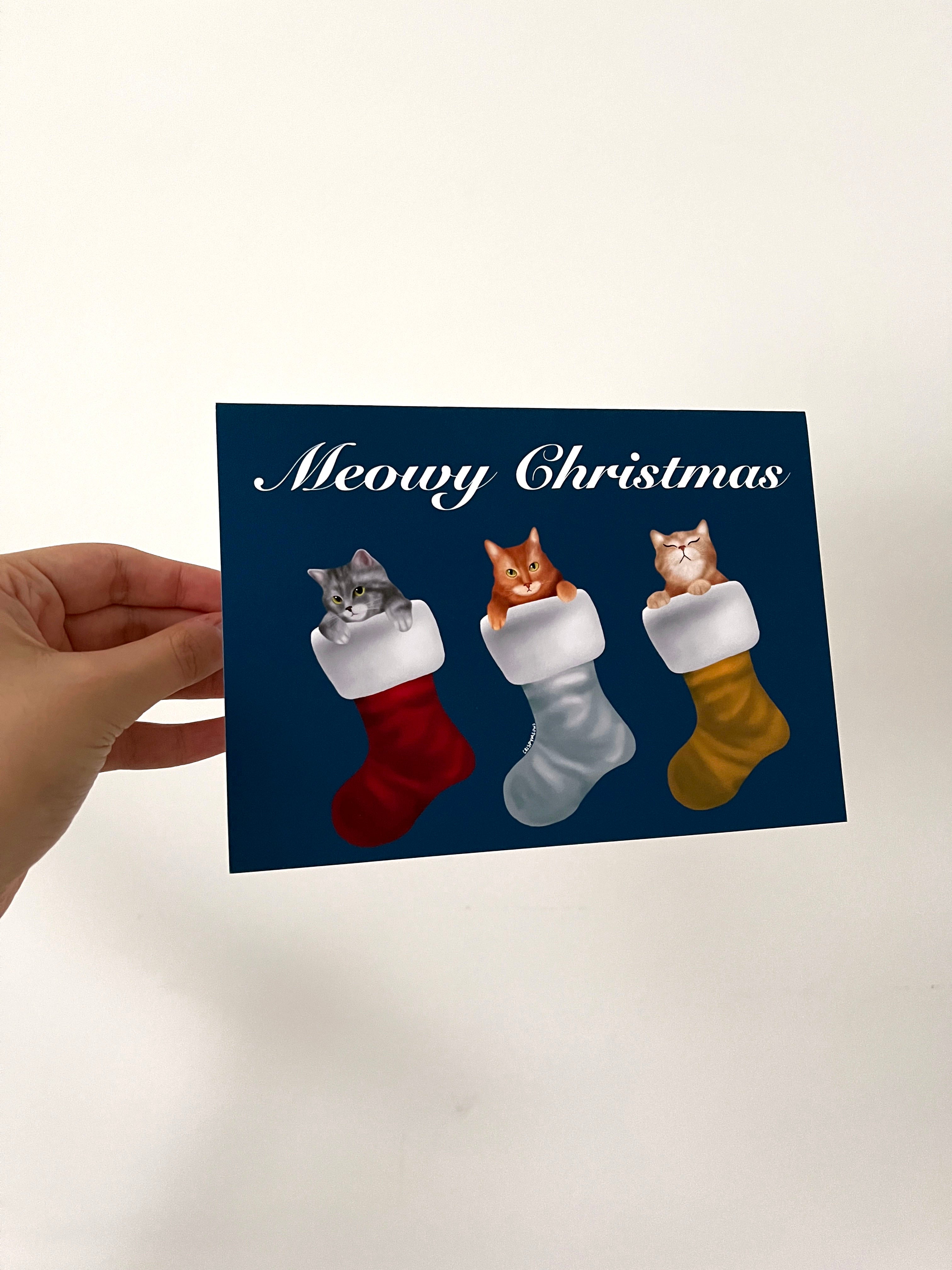 Meowy Christmas Holiday Greeting Card With Envelope