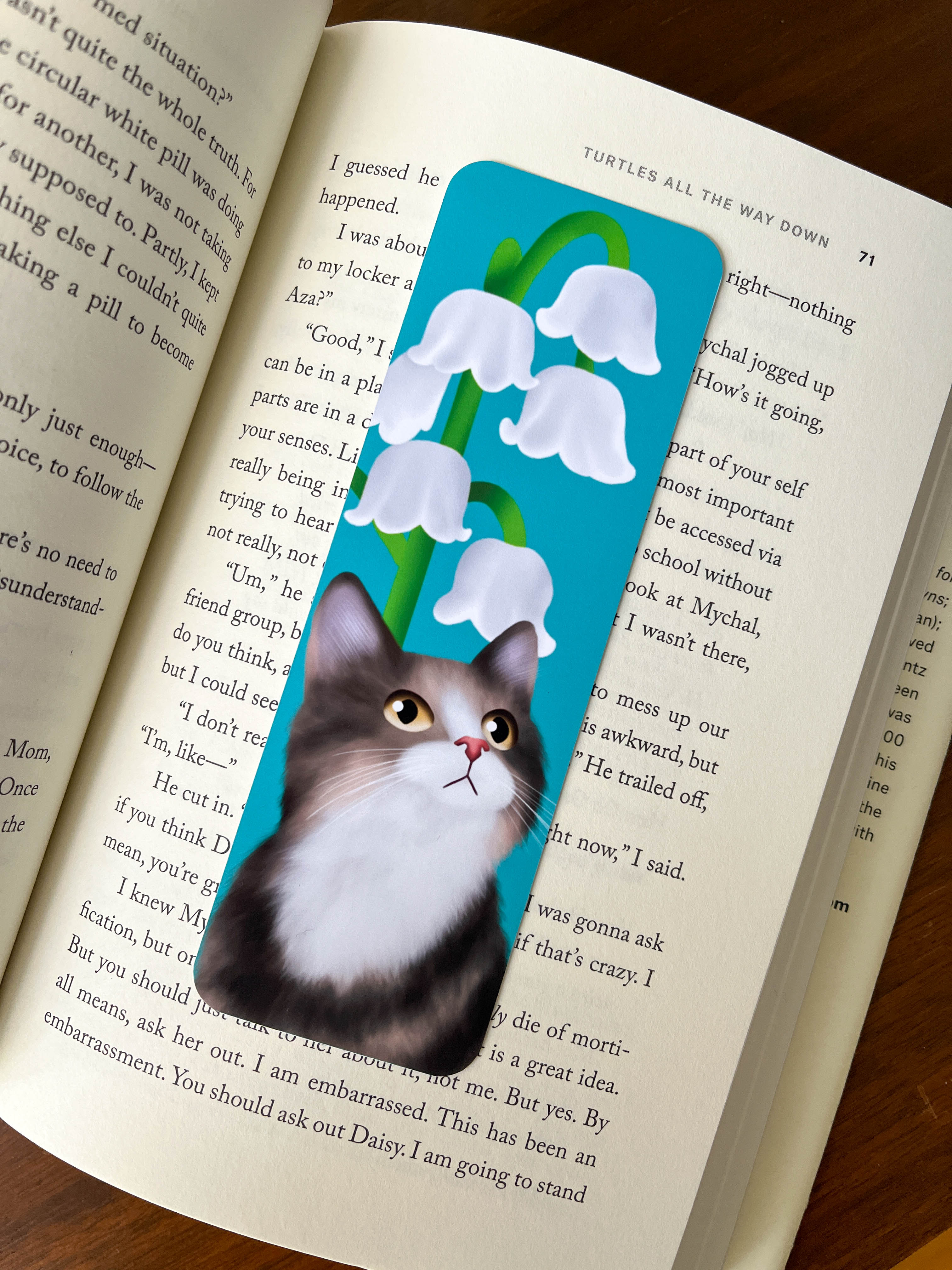 Floral Cat Bookmark With Rounded Corners