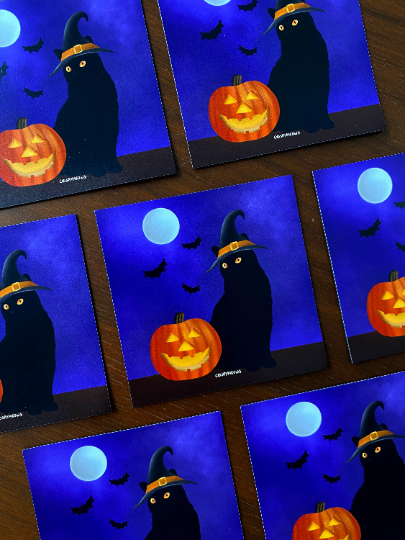 Spooky Halloween Cat Magnet