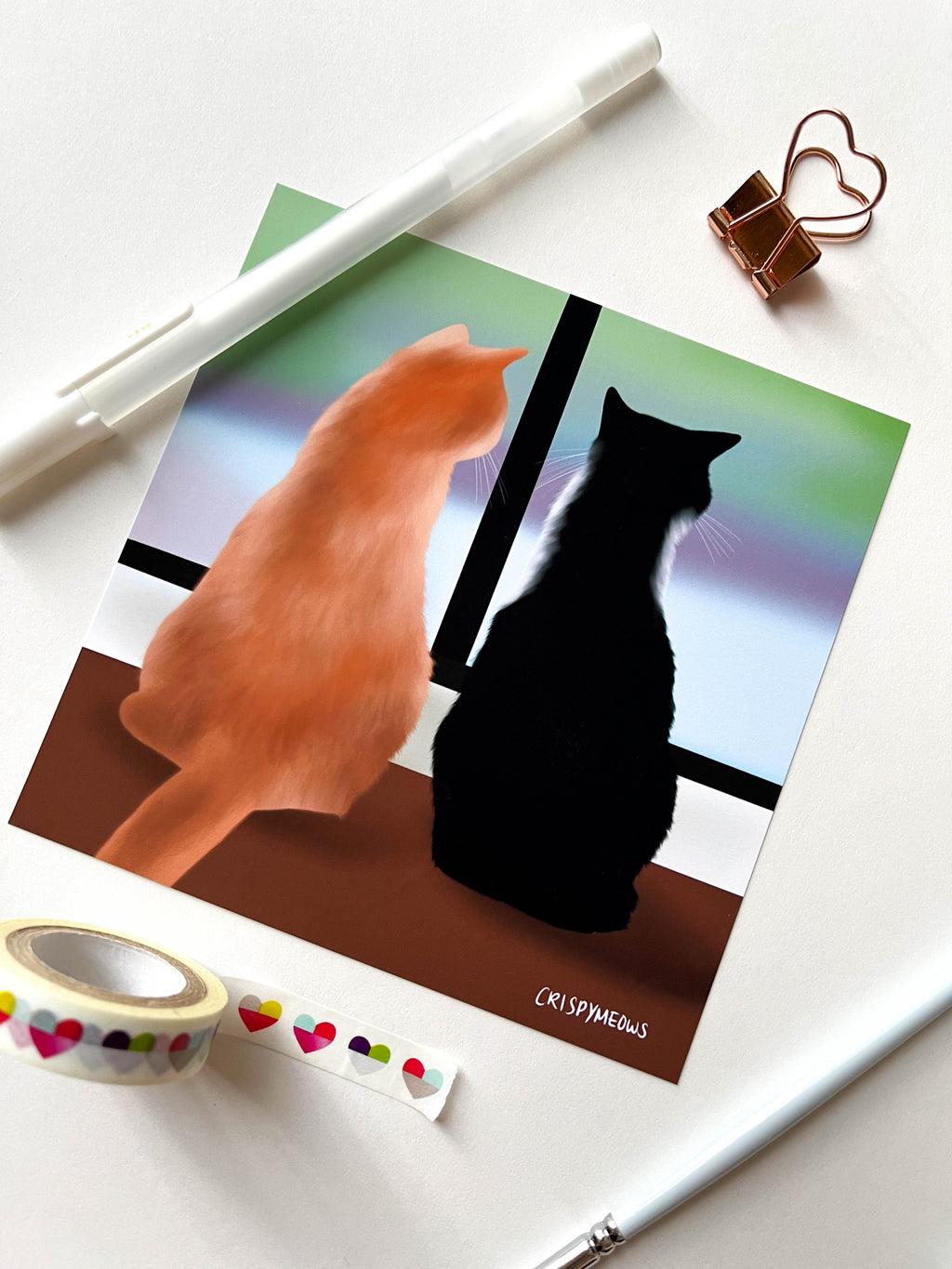 Two Cats Sitting Together Art Print