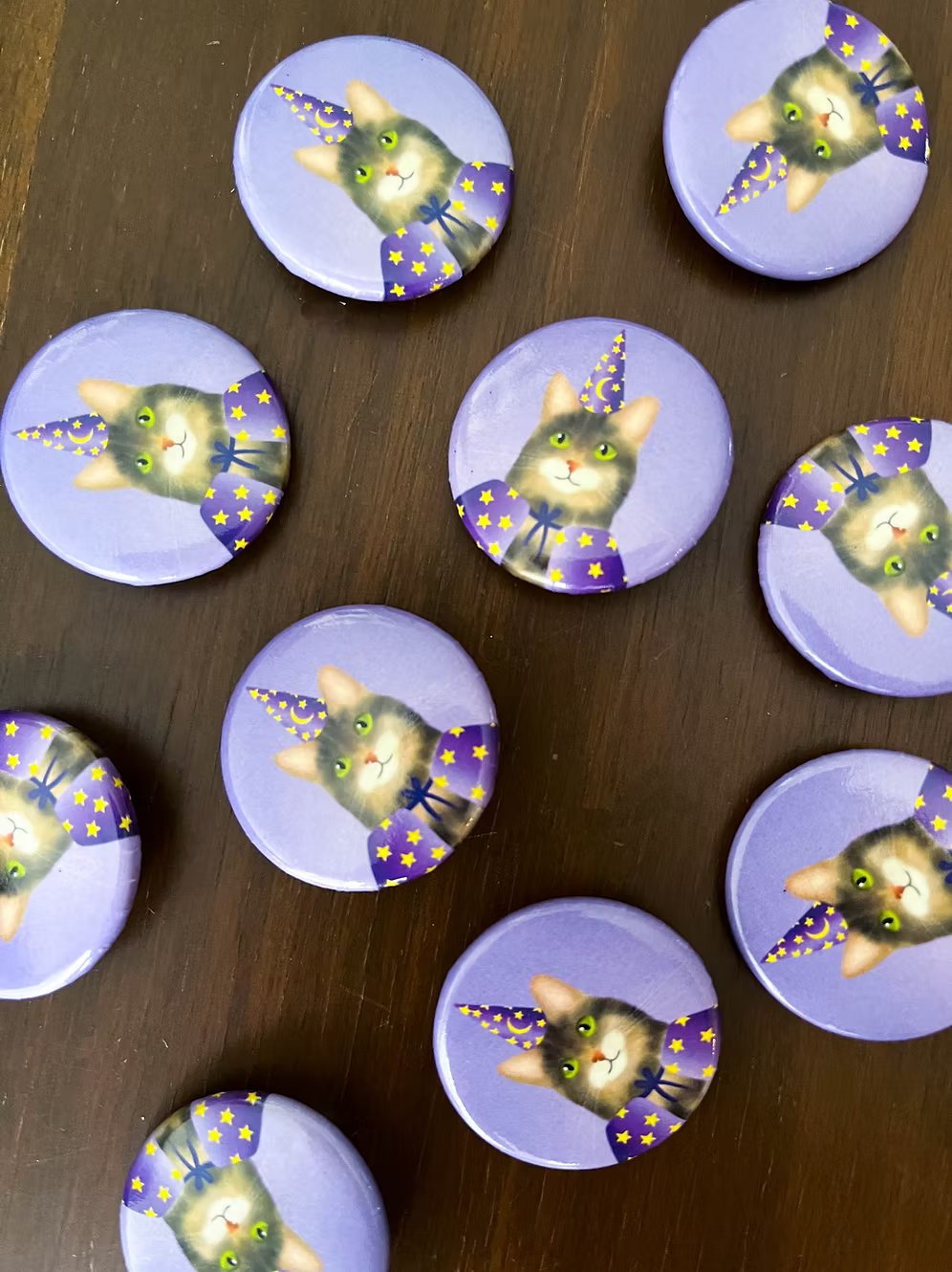 Wizard Cat Round Button Pin, 1.25"