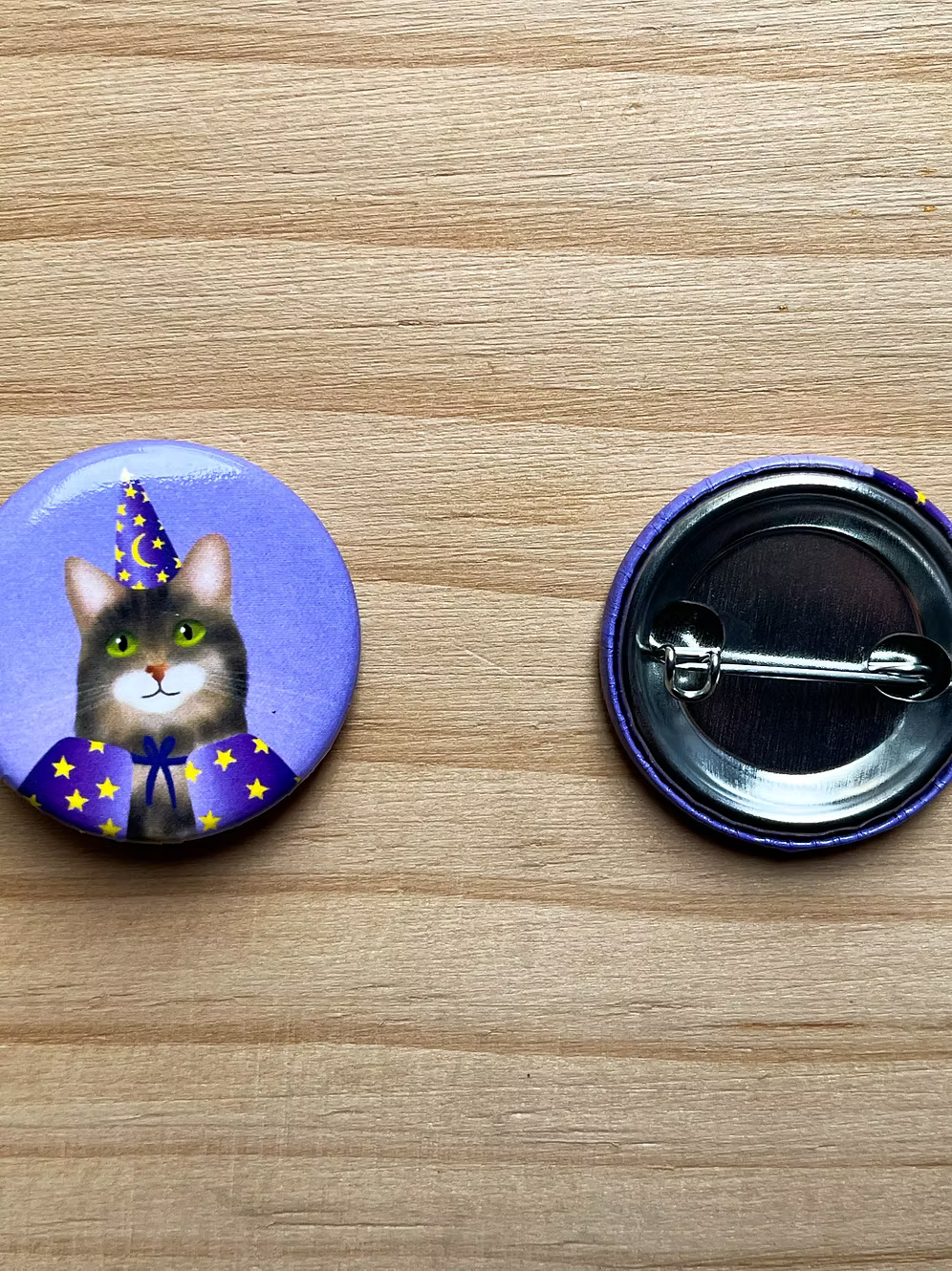 Wizard Cat Round Button Pin, 1.25"